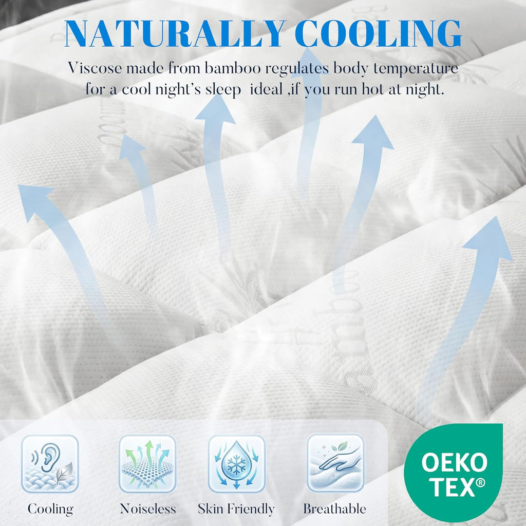 100% Waterproof King Size Mattress Topper, Viscose Made from Bamboo Pillow Top Mattress Protector for Back Pain