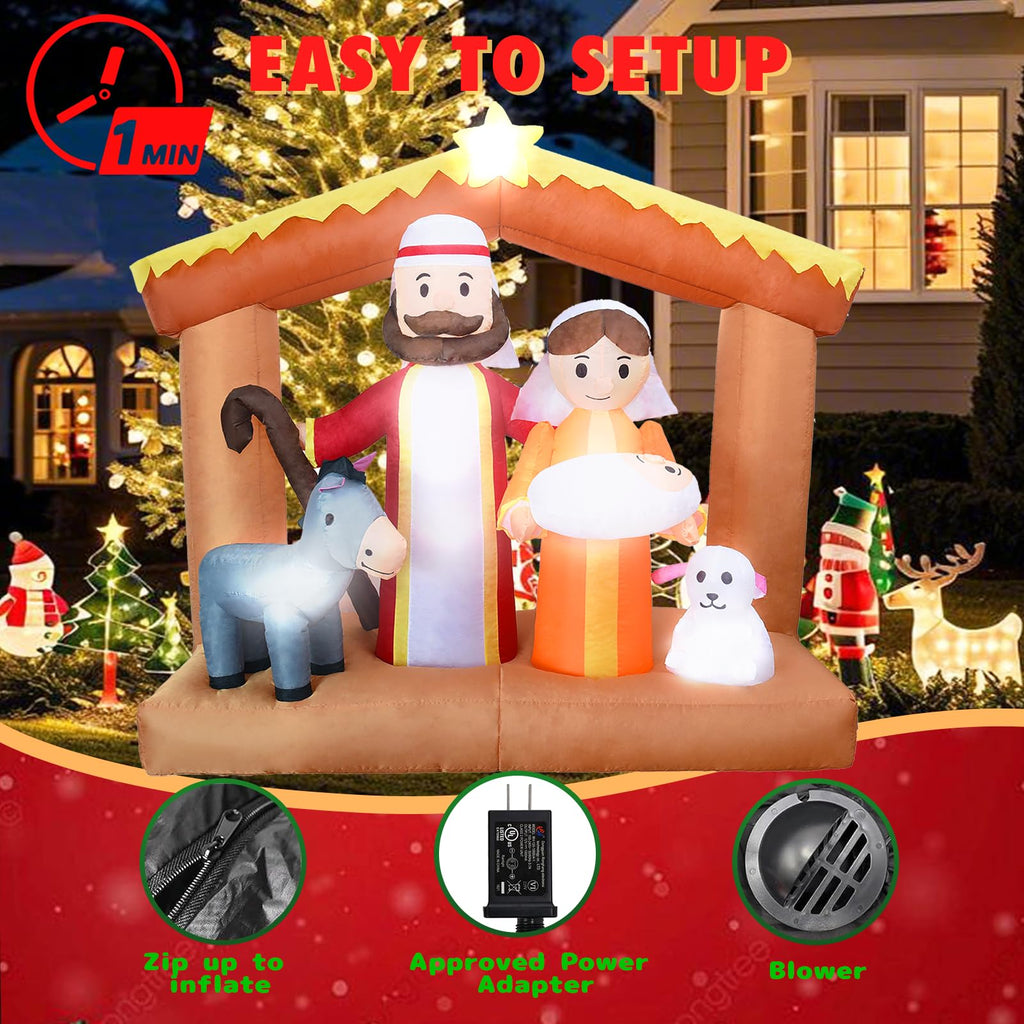6 FT Christmas Inflatables Nativity Scene Outdoor Decorations