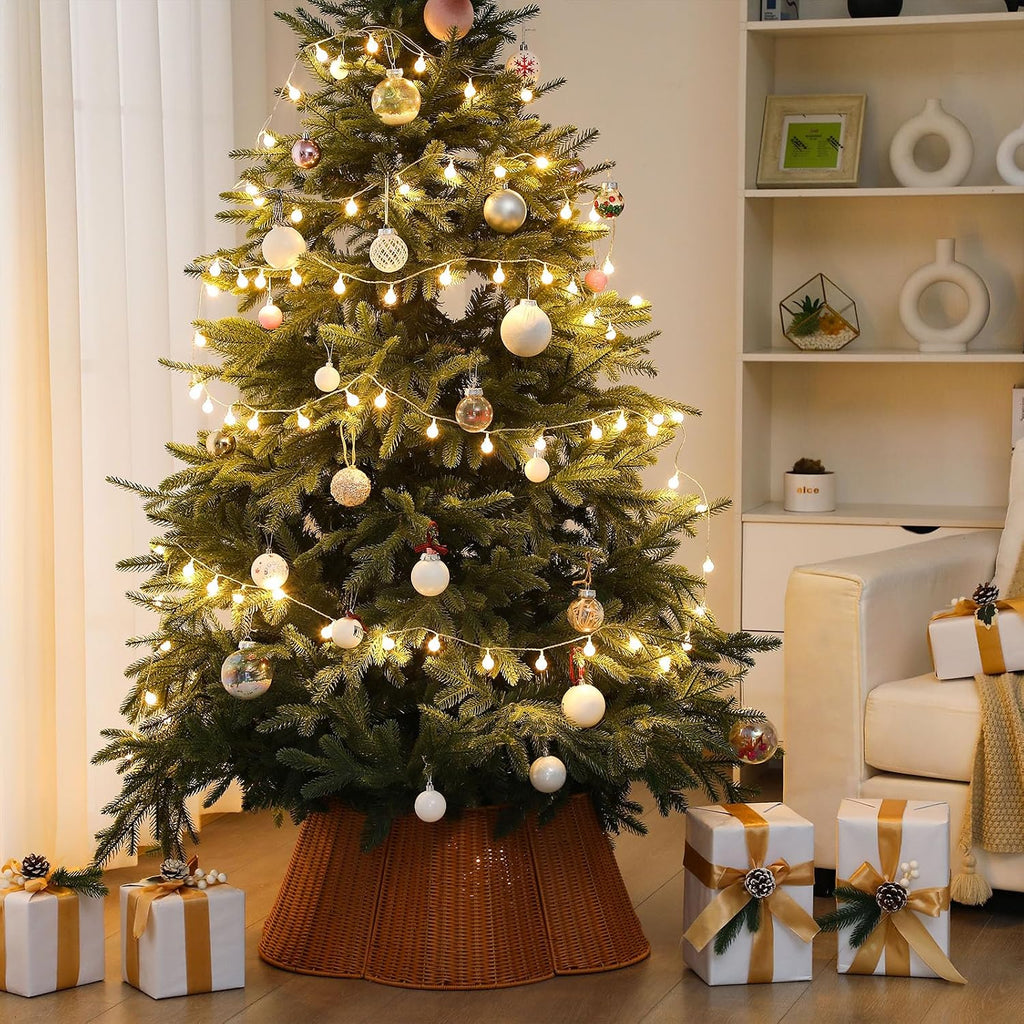 Woven Rattan Christmas Tree Collar, 27.95 Inch Scalloped Edge