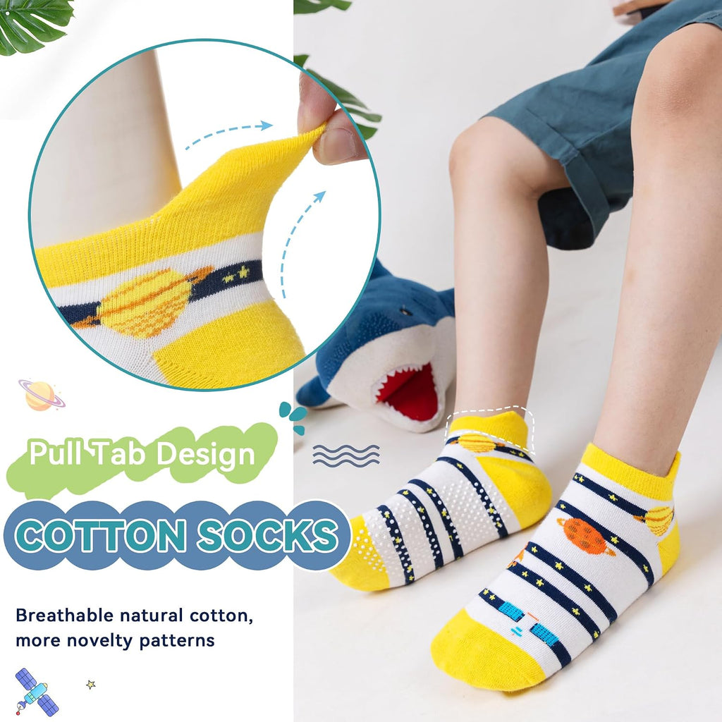 Kids Ankle Cotton Socks Cute Animal Pattern Soft Non Slip Boys Girls No Show Socks 6 Pairs