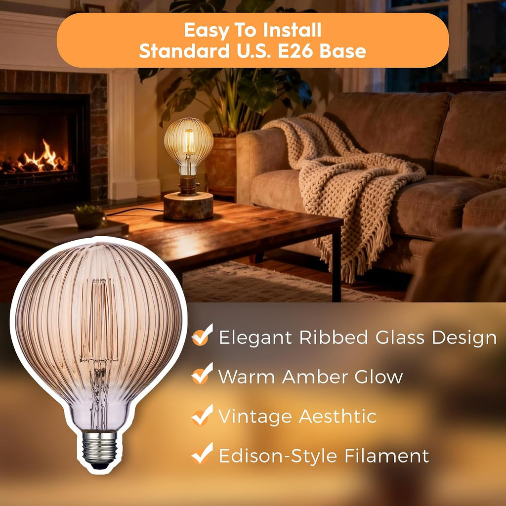 G125 LED Filament Bulb,4W Dimmable E26,2200K Amber Glass