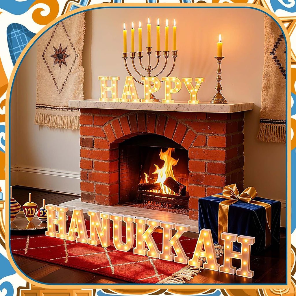 Sukkot Large LED Letter Sign LED Lights Battery Powered Table Decoration for Party Gift Tabletop Decoration(Happy - Set of 13