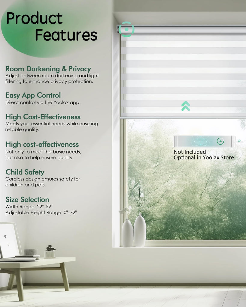 Motorized Zebra Blinds for Windows, APP Control, White