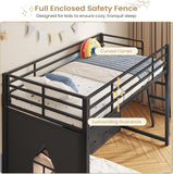 Low Bunk Bed Twin Over Twin with 9 Storage Drawers, L-Shaped Twin Bunk Beds with LED Lights & Play Area