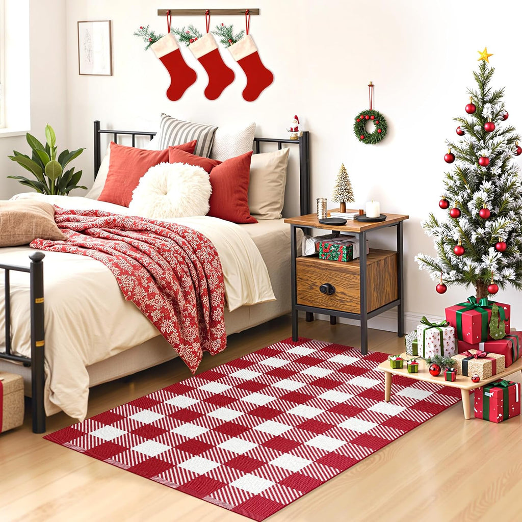 Outdoor Rugs, Red and White Area Rug Checkered