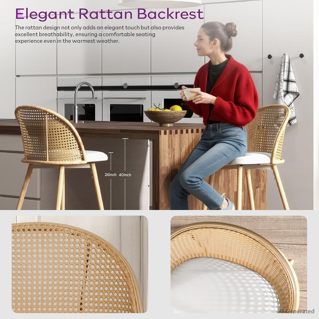 29'' Bar Stools Set of 4, Rattan Counter Height Swivel Stools