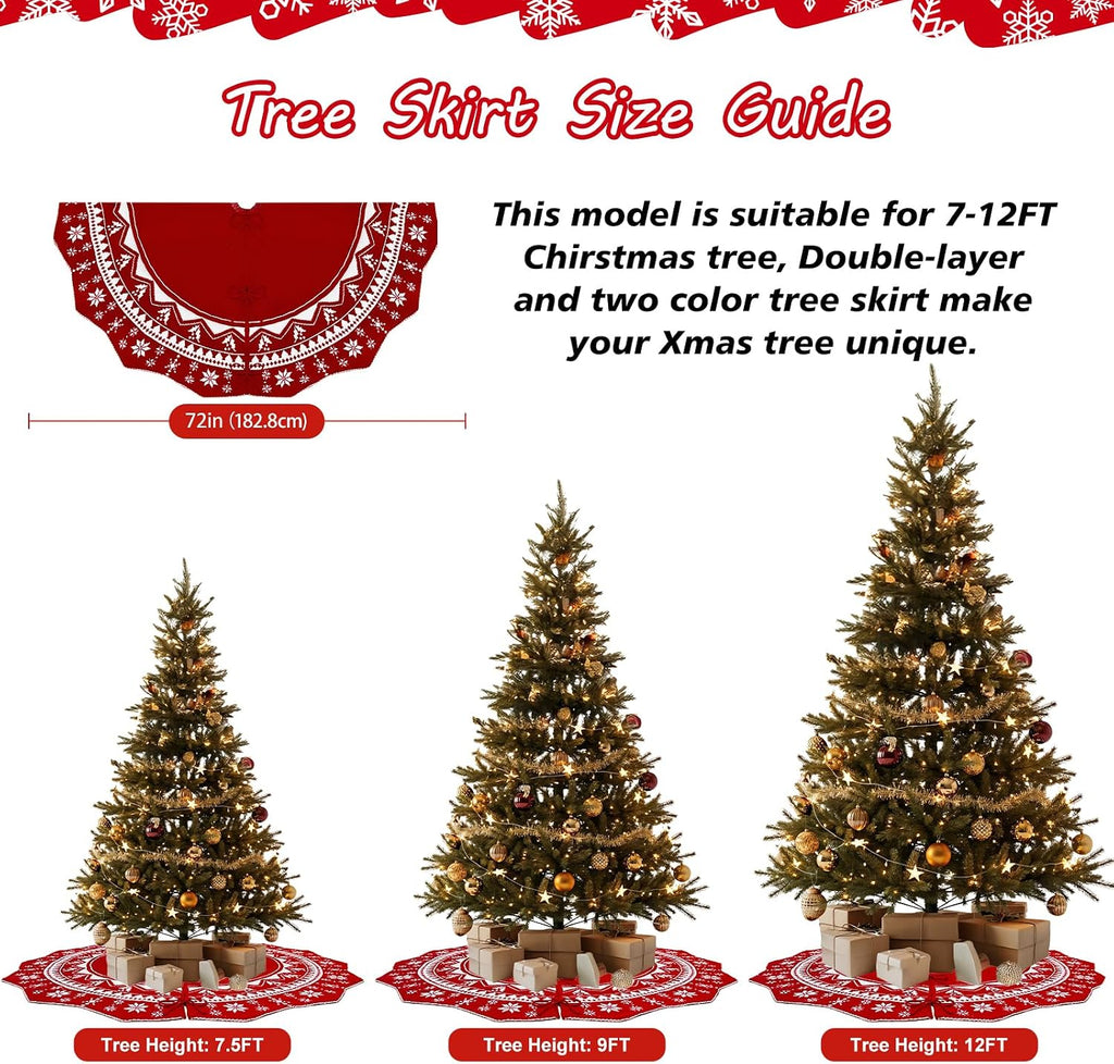72 Inch Christmas Tree Skirt, Knit Tree Skirt for 7.5 ft Tree to 12ft Tree, Double Sided Large Knitted Tree Skirt