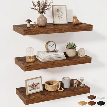 24 Inch Floating Shelves Wall-Mounted, 10 Inch Deep Wall Shelves, 24 x 10 Floating Shelf Bathroom Bedroom, Rustic