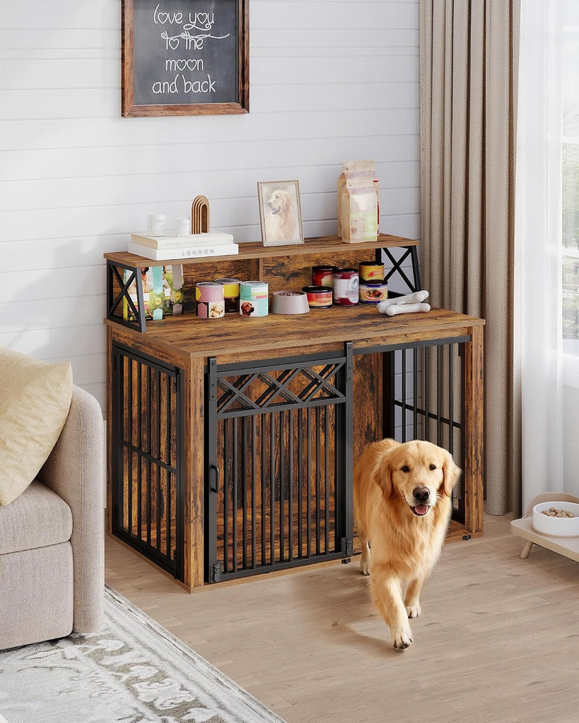 Dog Crate Furniture, Dog Kennel Indoor with Storage Shelf