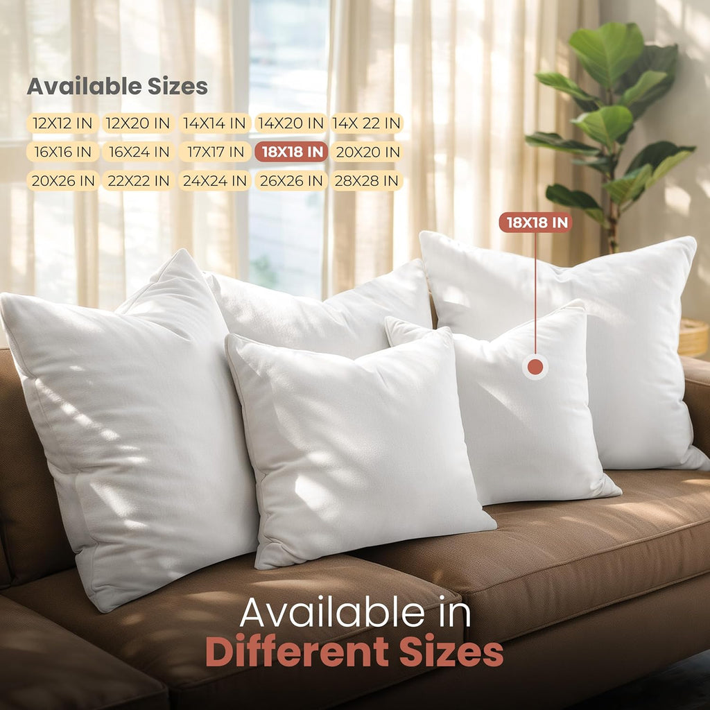 18x18 Pillow Inserts, White Throw Pillows for Couch, 2 Pack - Set of 2