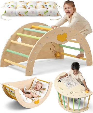 Savan'Arc Wooden Climbing Arch Cushion, in-1 Montessori Baby Toys