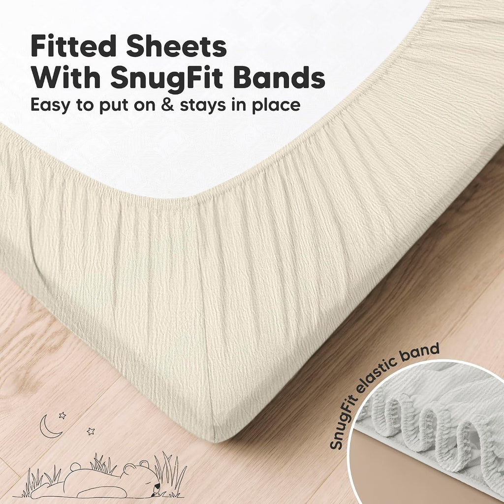 2-Pack Muslin Crib Sheets for Boy, Girl, 52x28 Fitted (Greige) | 100% Organic Cotton Fitted Baby Crib Mattress Sheet