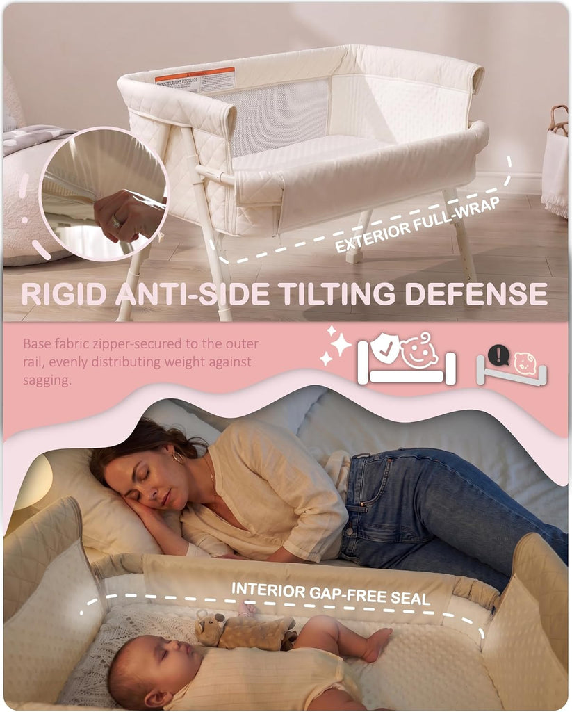 Bassinet Bedside Sleeper, Baby Crib for Newborn, Baby Bassinets Bedside Sleeper with 4 Auto-Lock & Adjustable Height