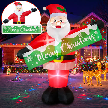 6 FT Christmas Inflatable Outdoor Decoration, Inflatable Santa Claus Decor with Detachable Banner, Christmas Blow Up