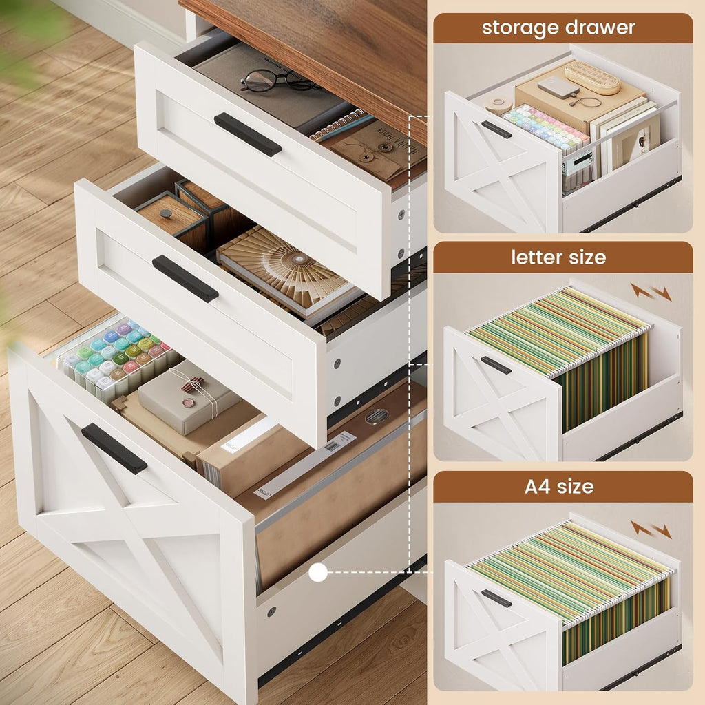 55.1" Farmhouse Office Desk with 3 Drawers, Executive Desk with File Drawer & Storage Shelves