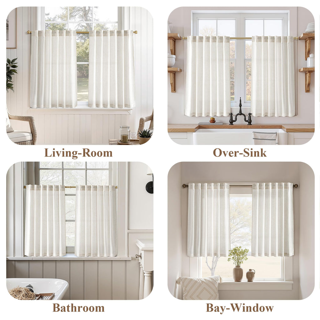 Natural Linen Cafe Curtains 30 Inch Long 2 Panels
