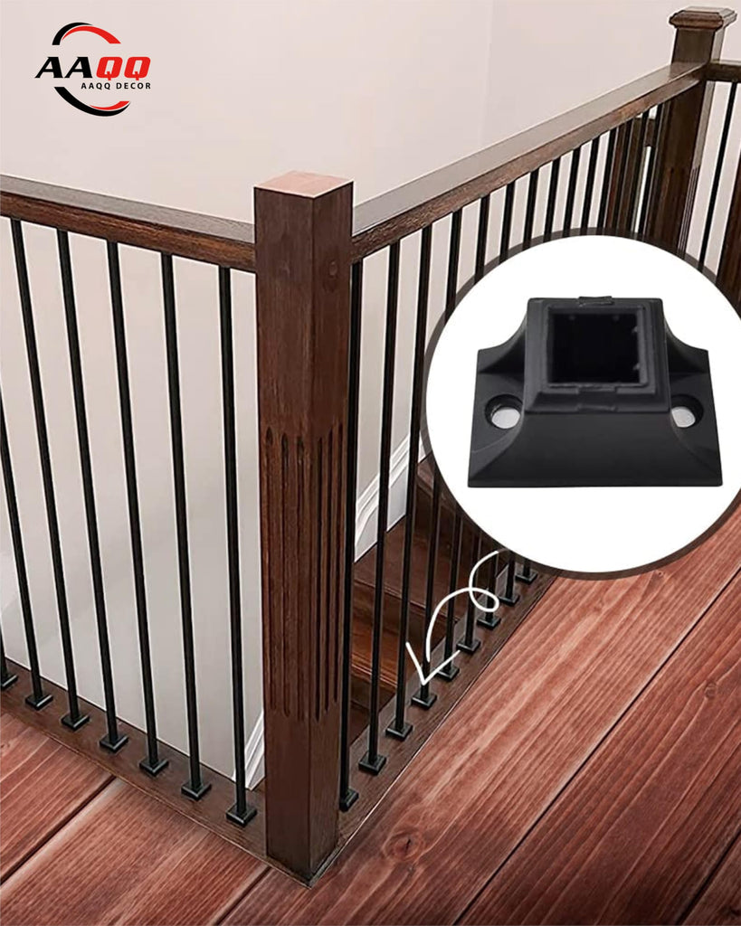 1/2" Square Iron Baluster Flat Shoes with Screws Satin Black, 12-Pack(A-Fix-36)