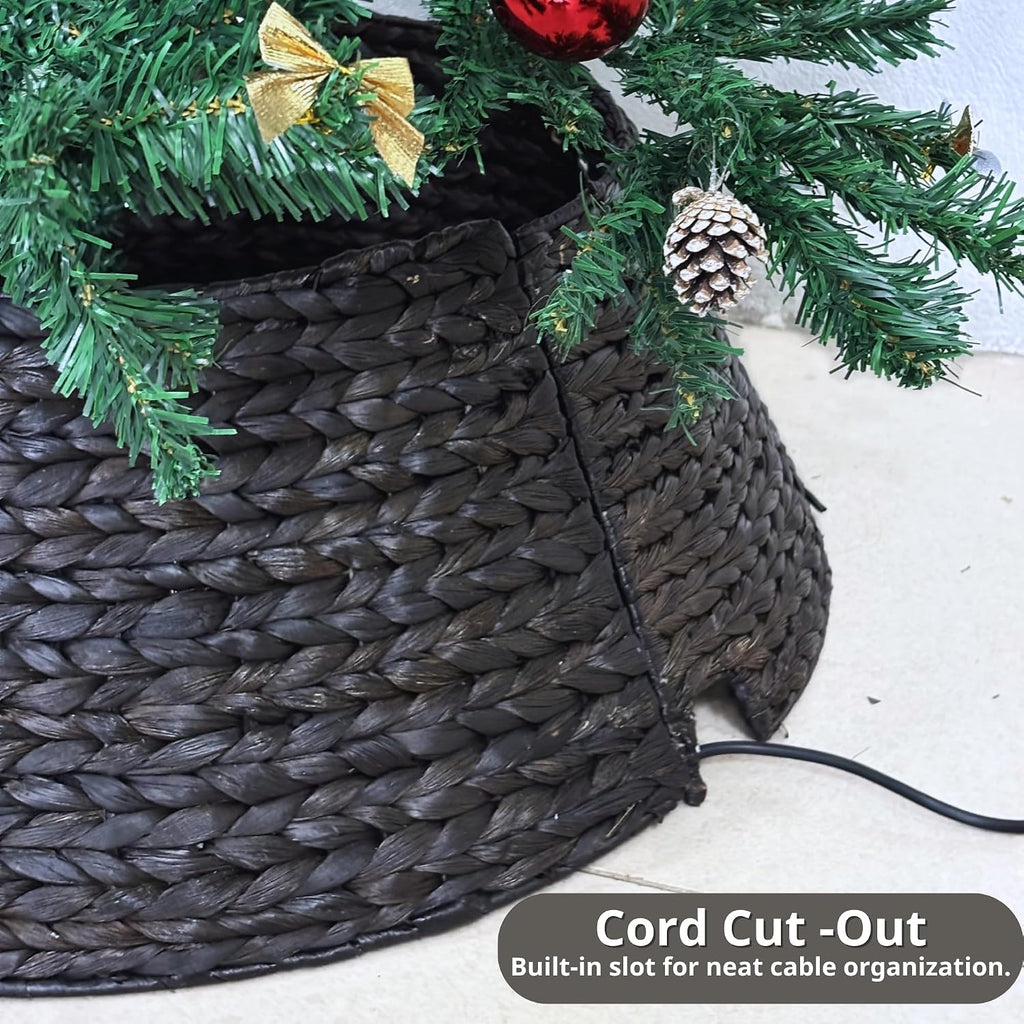 28 in Seagrass Christmas Tree Collar, Espresso, Fits 7.5 ft Tree | Rustic Farmhouse Basket Skirt That Hides the Stand
