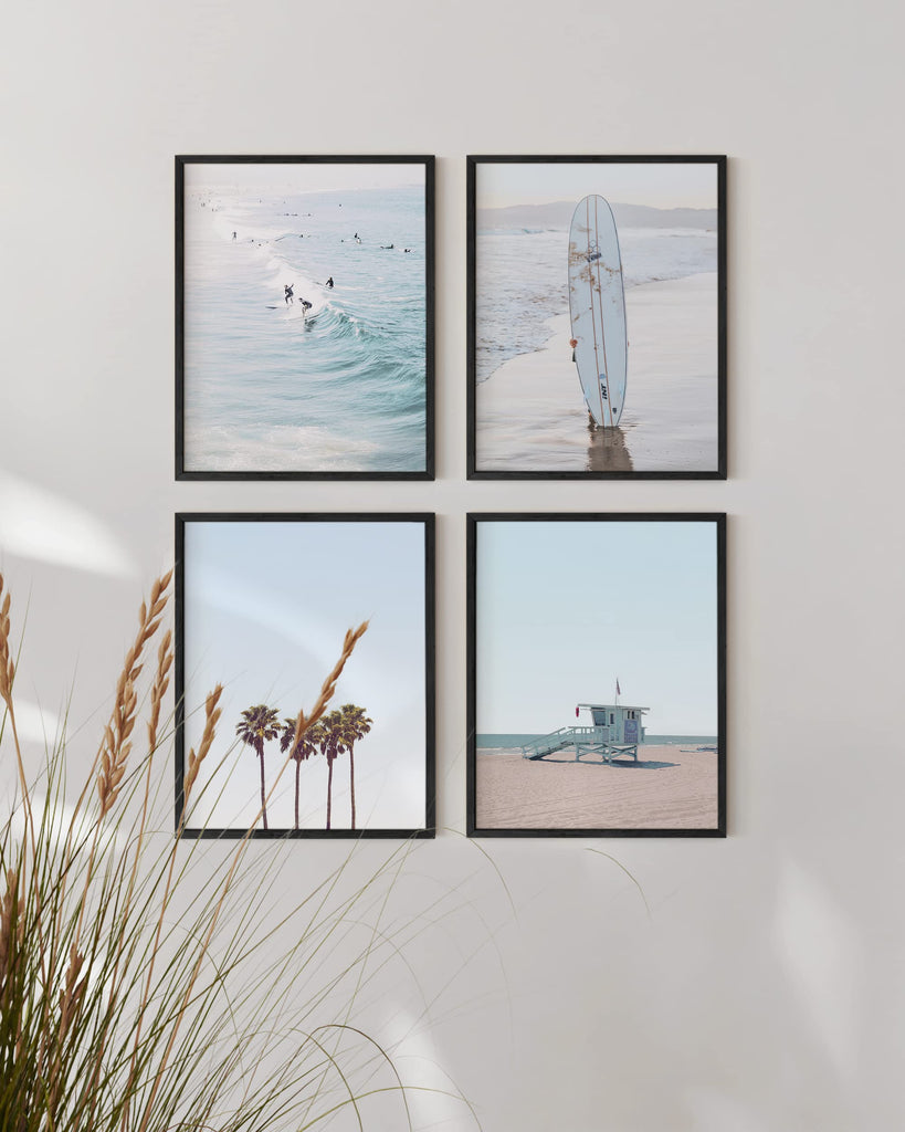 Beach Wall Art Prints - Set of 4 Ocean-Themed Nautical Decor, Coastal Beach Prints, or Home (Black Frame, 8x10)