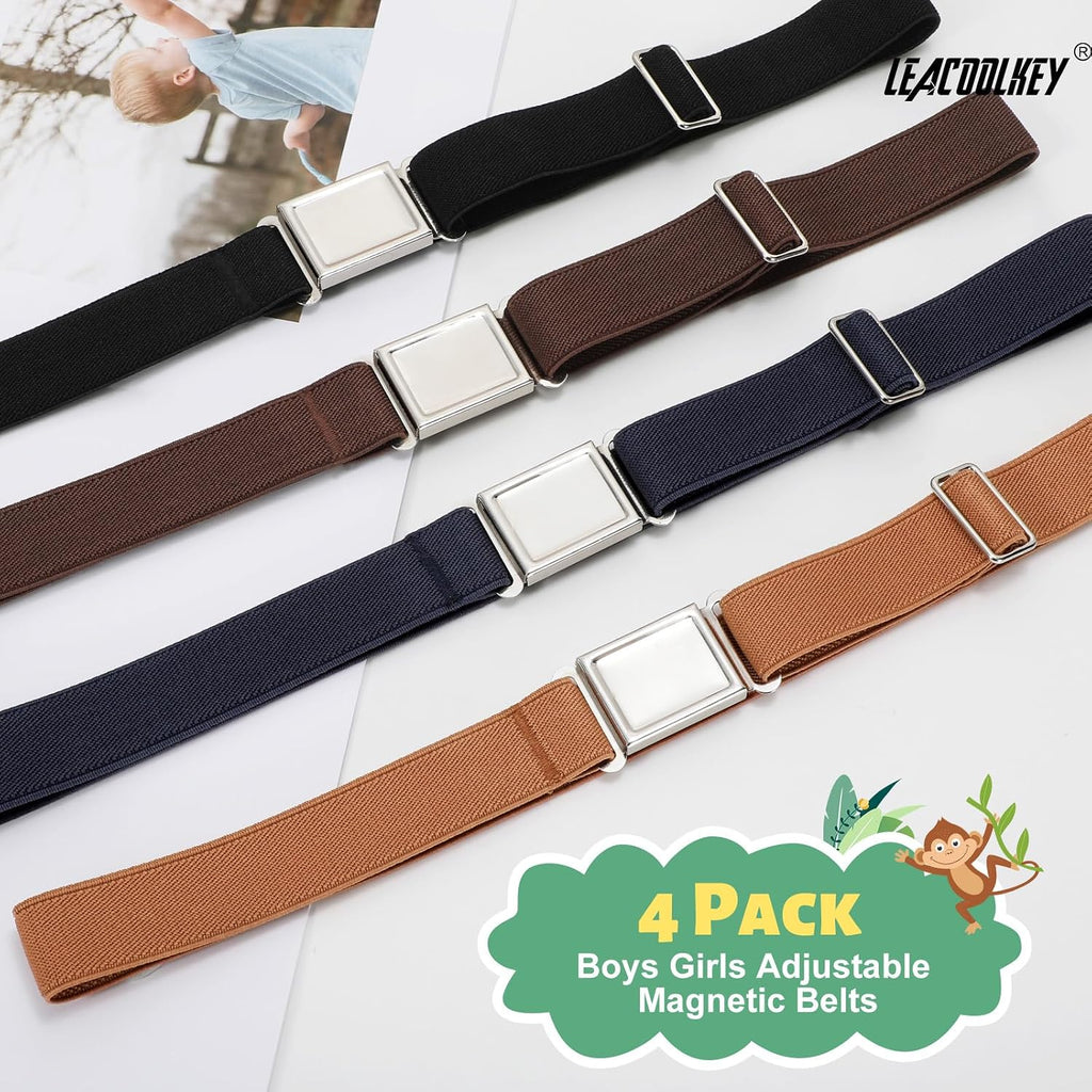 4 Pack Kids Magnetic Buckle Elastic Belts Boys Girls Adjustable Easy Clasp Magnetic Belt