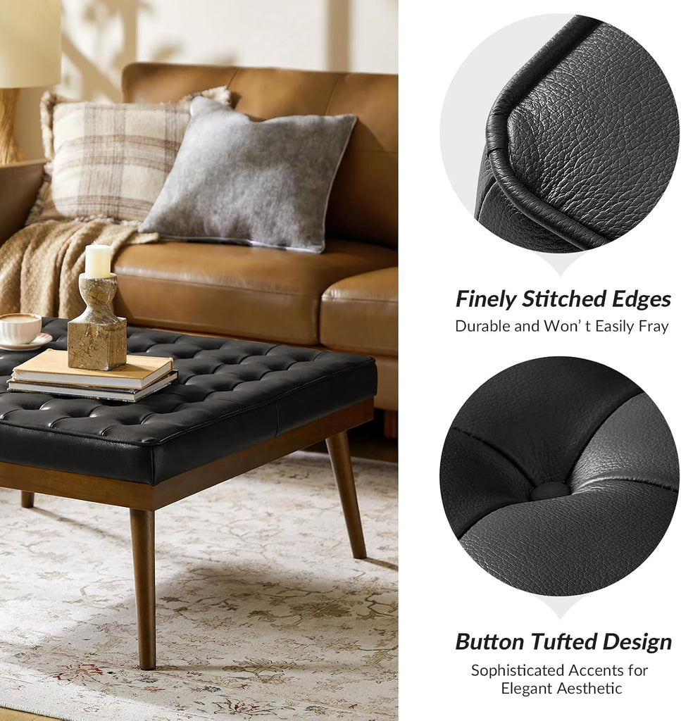 36 Genuine Leather Square Tufted Ottoman Coffee Table Camel Button Tuf