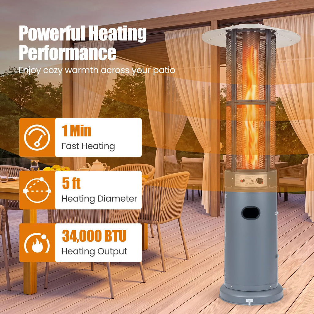 Propane Patio Heater with Wheels, Easy Ignition, 34,000 BTU