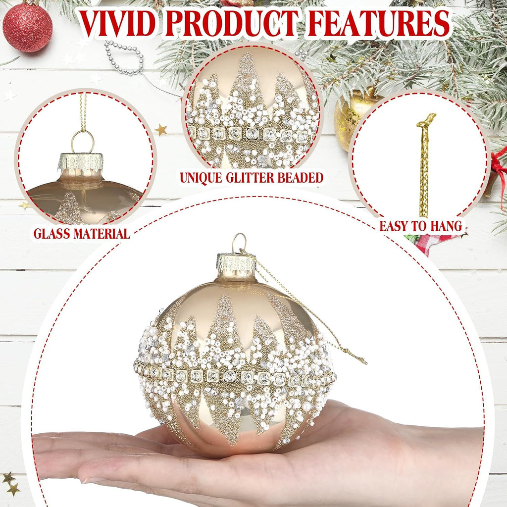 Champagne Christmas Glass Ball Ornament Xmas Tree Decoration - Set of 3