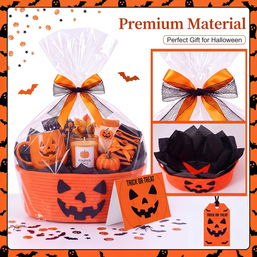 Halloween Woven Boo Basket Empty 15 x 11 x 6 Inch, Pumpkin