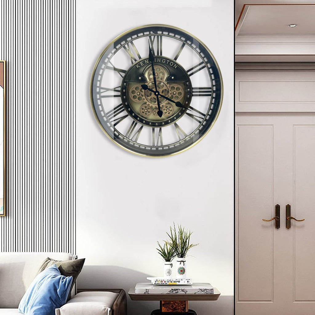 Real Moving Gears Wall Clock Large Modern Metal Clocks Decor, Industrial Steampunk Unique Vintage Rustic Decorative