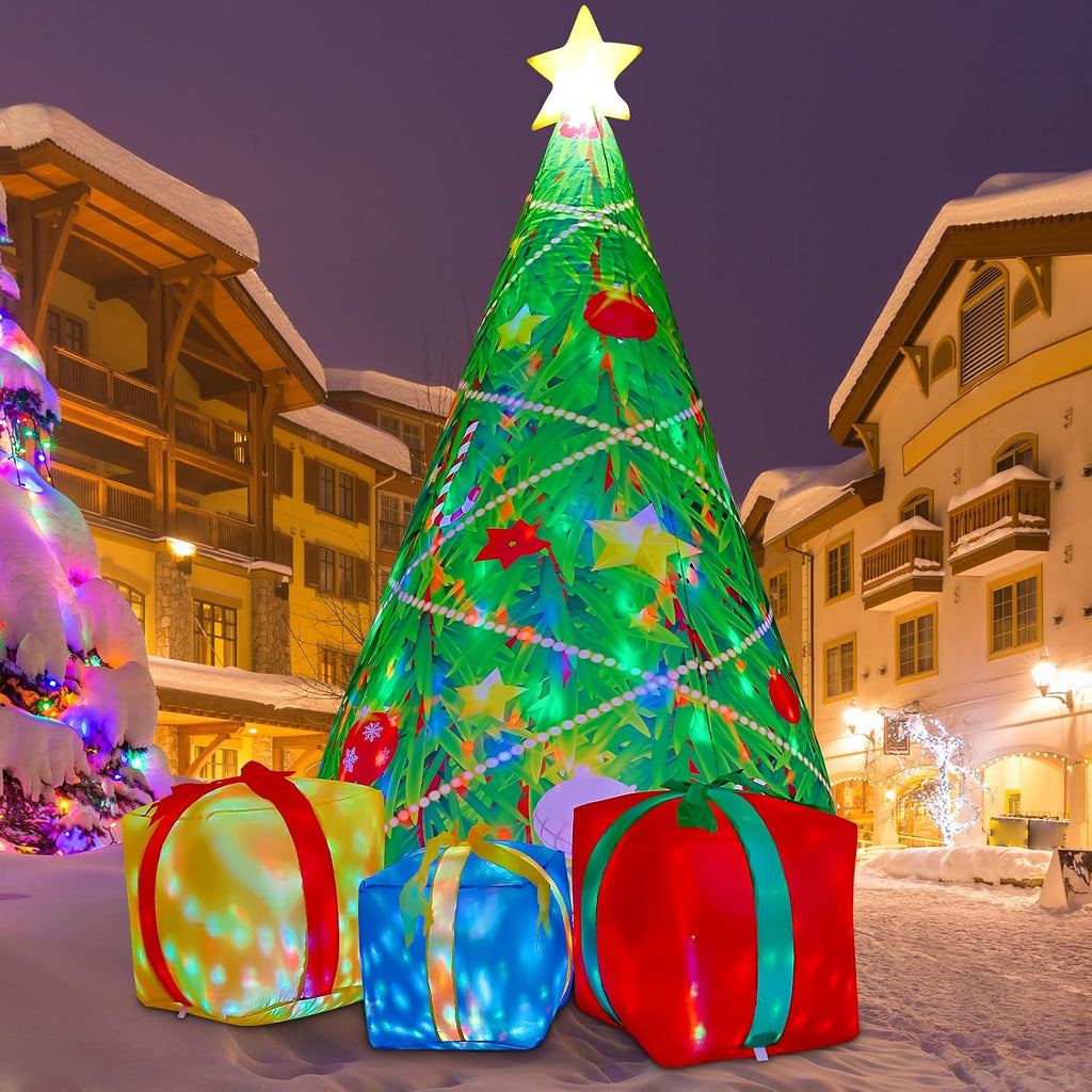 7 FT Christmas Decorations Inflatables Tree Outdoor Blow Up Yard Gift Box with Built-in LEDs for Indoor Party Garden