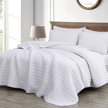Wilmer 3-Piece Waffle Quilt Set, White, Soft and Cozy Waffle Weave Textured Lightweight Bedspread for All