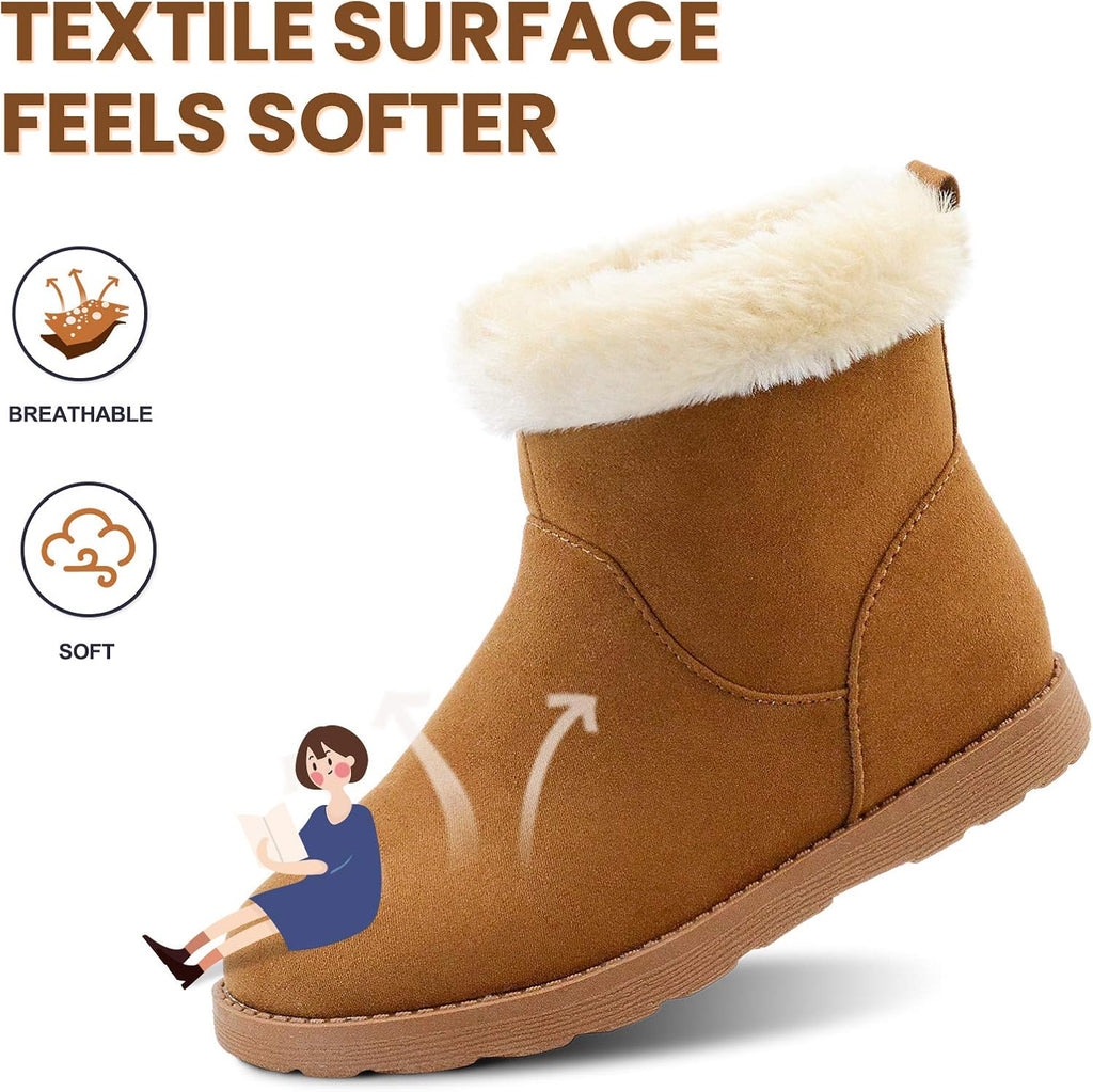 Girls-Boots-Warm-Ankle-Winter-Boots Kids Soft Plush Lining Fur Collar with Zipper Snow Bootie Indoor Outdoor Shoes