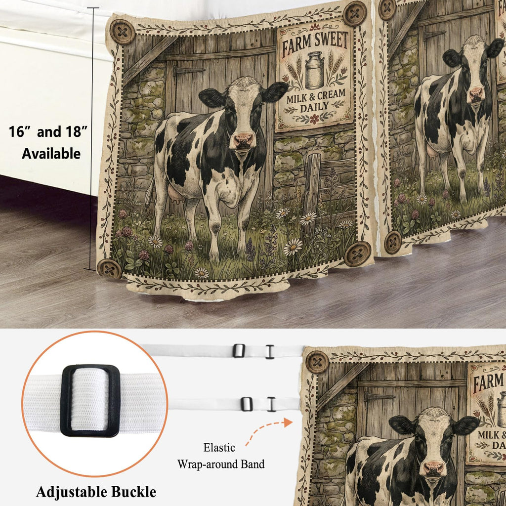 Holstein Cow Bed Skirt Size Bed Skirting 16 Inch Drop Adjustable Elastic Dust Ruffles Wrap Around Bedskirt