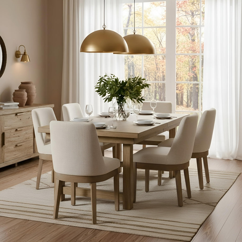 Upholstered Set of 6, Modern Wooden Dining Room Chair with Wood Legs, Linen Fabric Kitchen Chairs Farmhouse Dinner