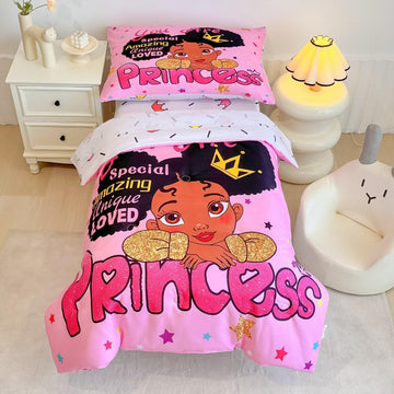 4 Piece Toddler Bedding Set for Girls,Toddler Black Girl Magic Comforter Set,Black Princess Toddler Bed Comforter Set