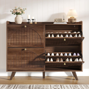 47.2" Shoe Cabinet with 4 flip-Down Drawers, Three Adjustable Levels, freestanding Wooden Shoe Rack, Suitable, and