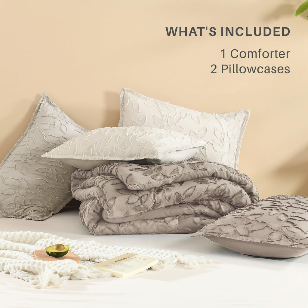King Comforter Set, 3PCS Light Coffee Boho Tufted Bedding