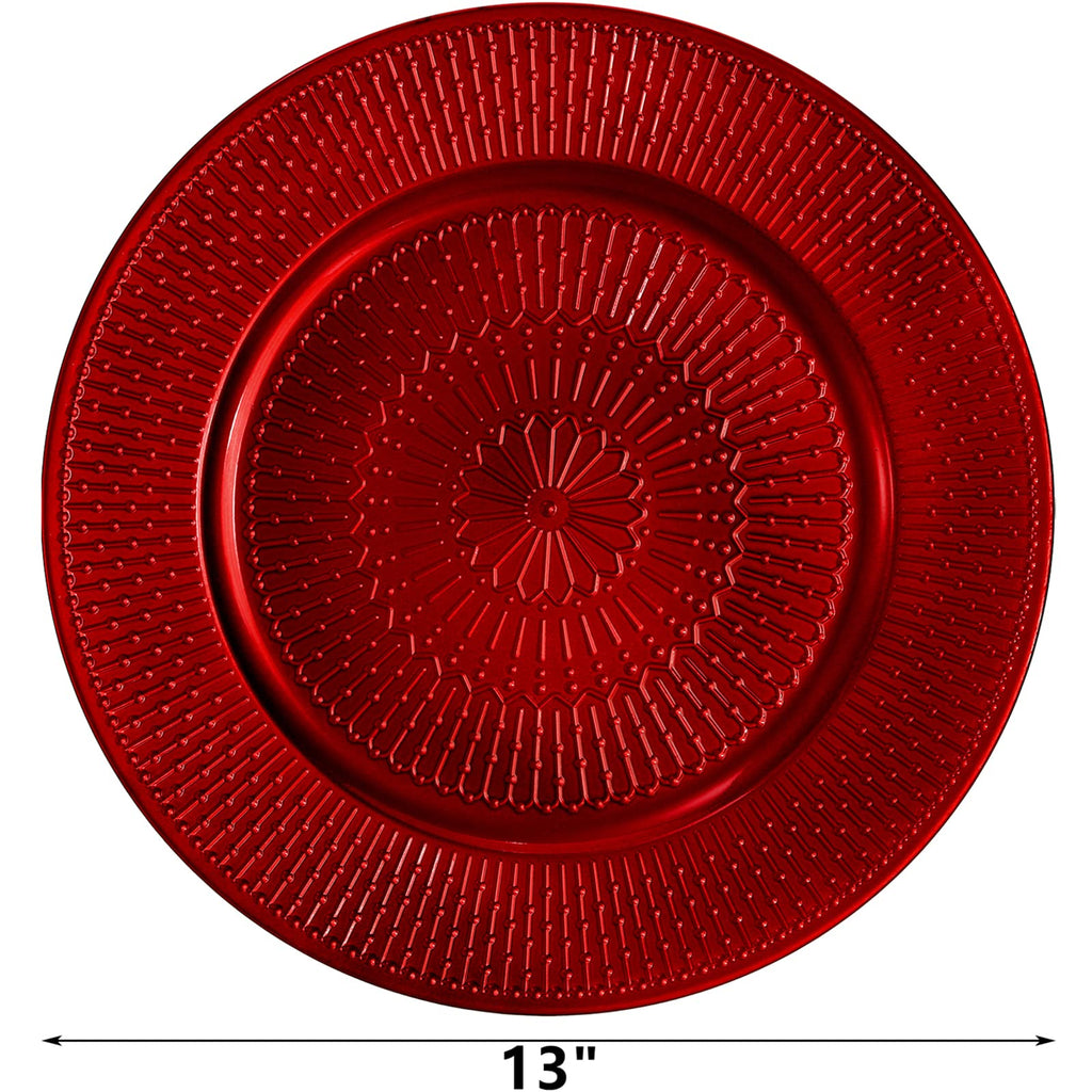 12 Pack Red Charger Plate, 13-inch Beaded Chargers for Dinner Plates, Plastic Reusable Round Charger Platters for