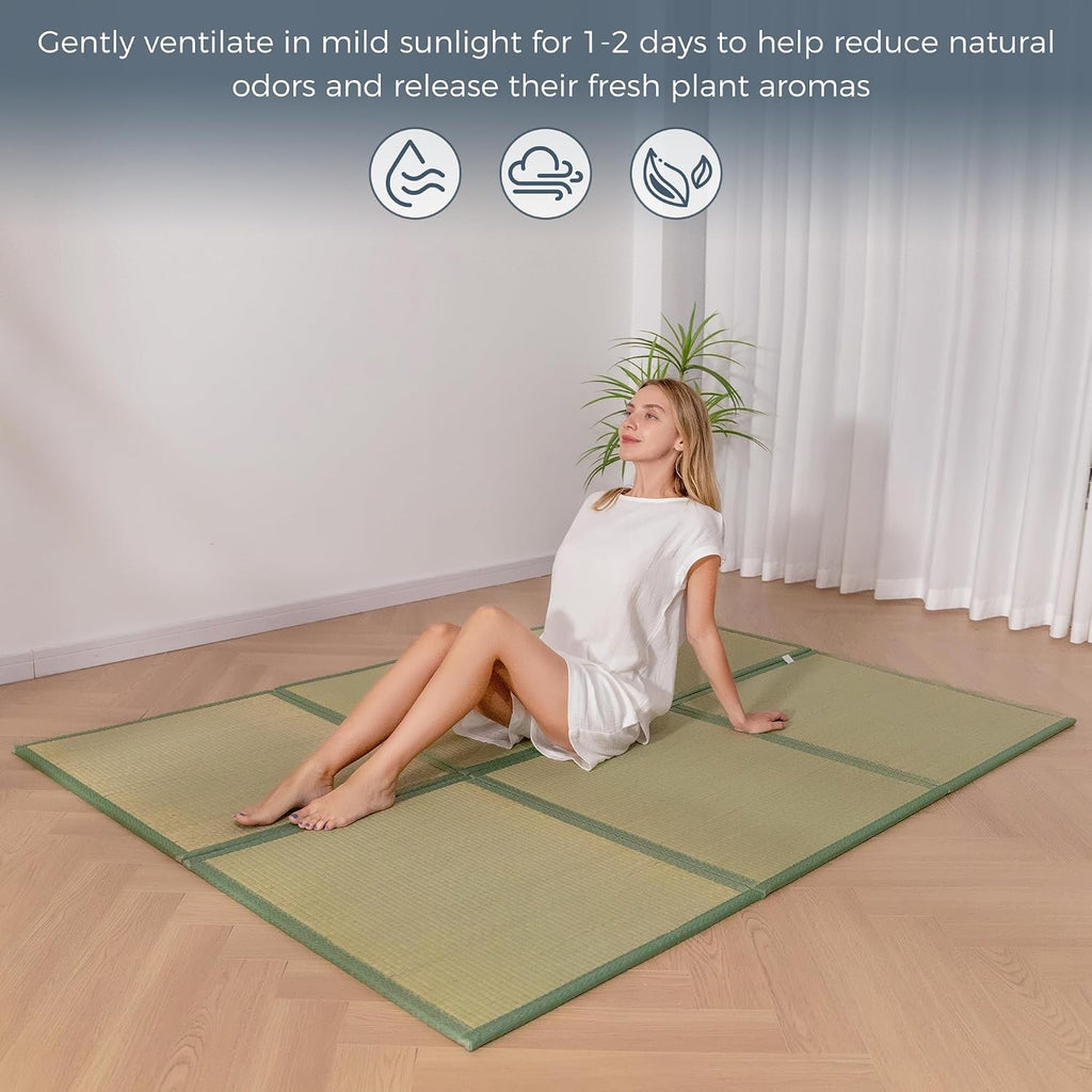 Japanese Tatami Mat, Rush Grass Portable Folding Mat 79"x60"x0.47"
