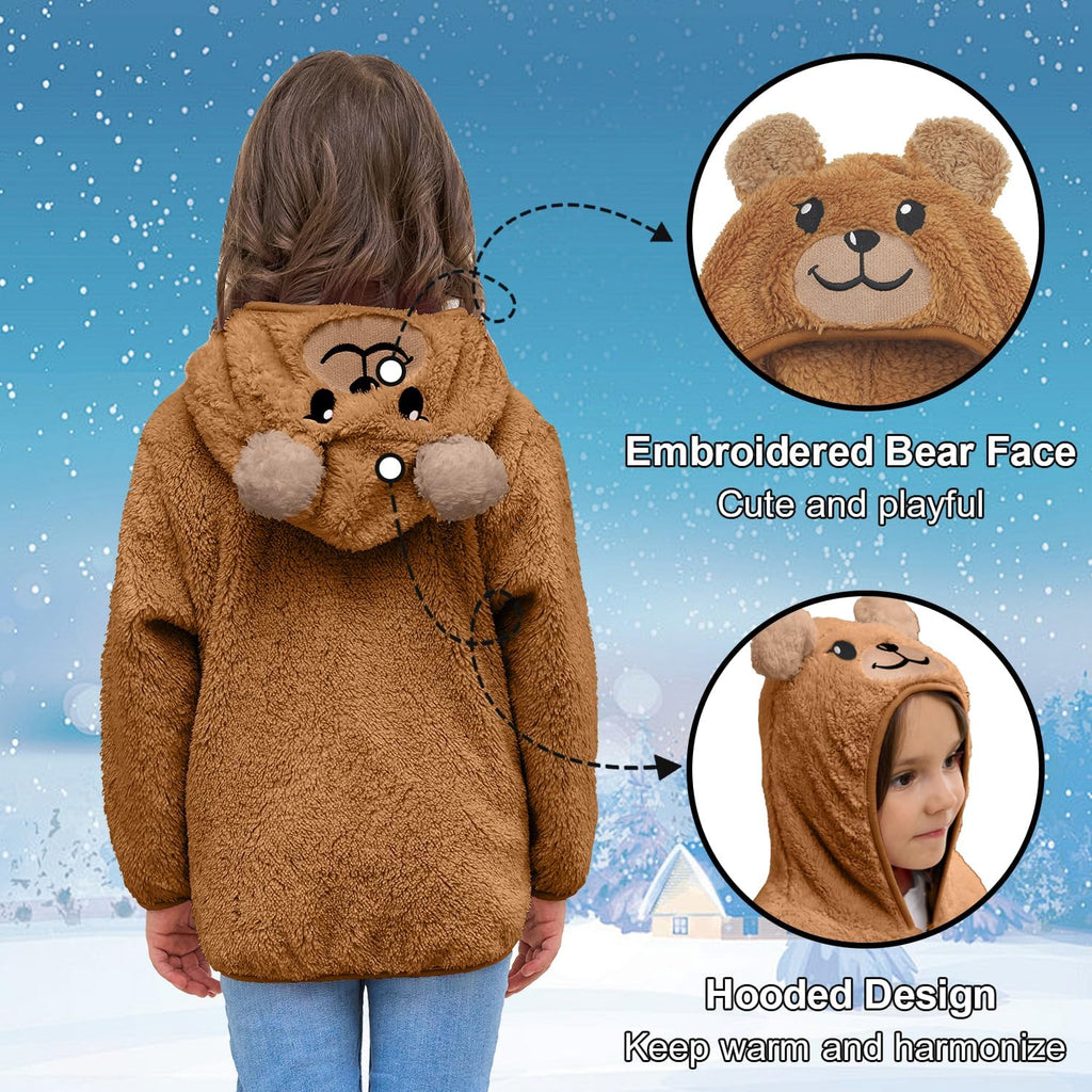 Toddler Girls Boys Fleece Hoody Jacket Zip Up Teddy Coat Warm Winter Outwear