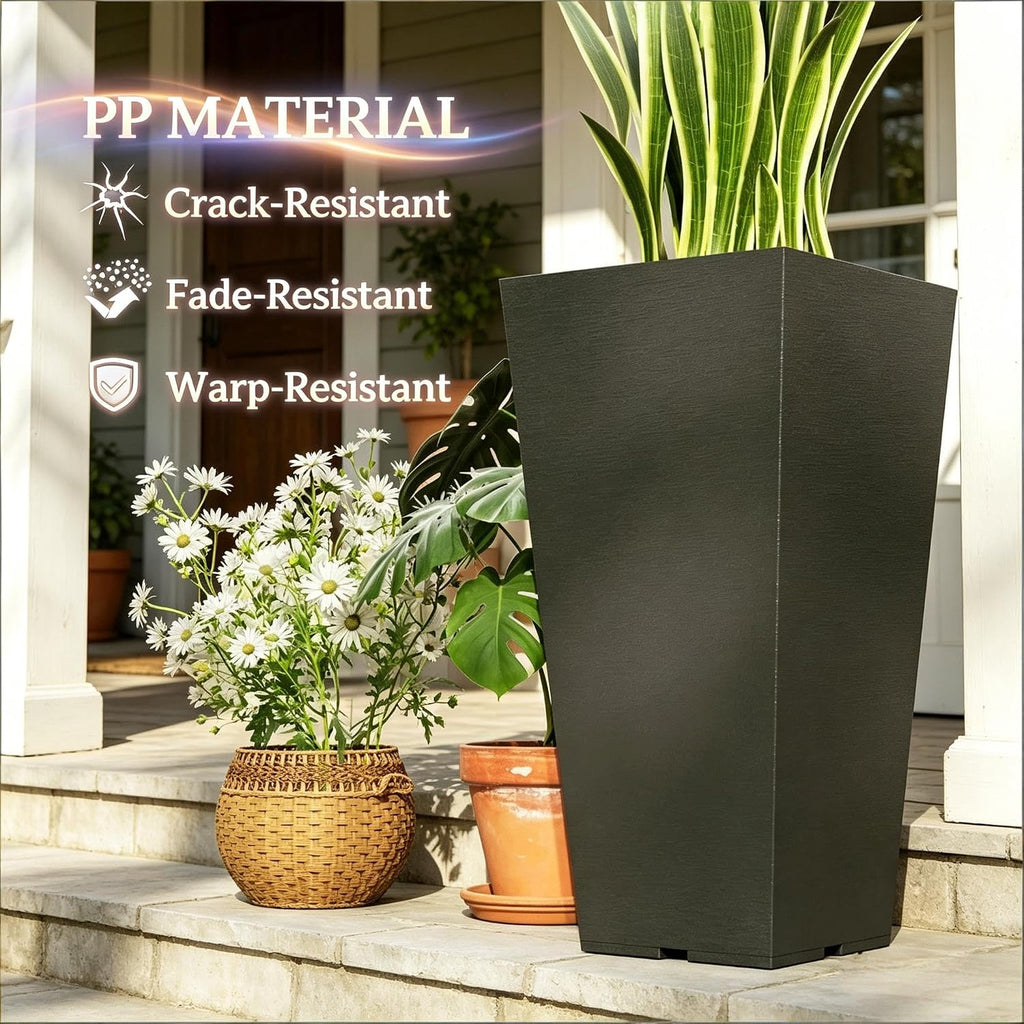 Garden Pots & Planters, Outdoor Tall Planters, Chic Planters for | Set of 2 tall 22.8in planters, durable PP