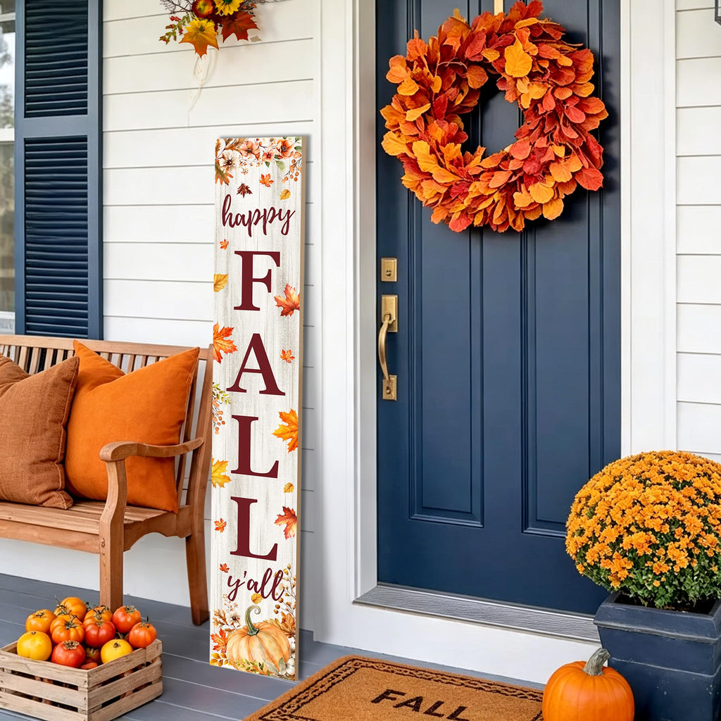 Happy Fall Y'all Welcome Porch Sign, 47.2 Inches Vertical Outdoor Fall Decor, Autumn Harvest Pumpkin & Maple Leaf
