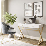 Modern 42 Inch Makeup Vanity Dressing Table or Home Office Computer Laptop Writing Desk with Two Storage Drawers