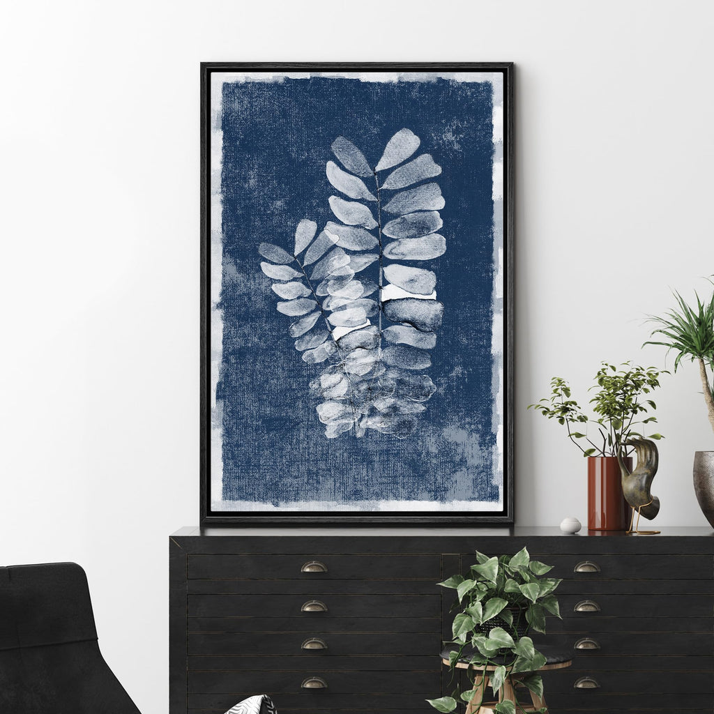 Framed Canvas Print Wall Art Faded White Fern Leaf Nature Wilderness Illustrations Modern Art Nautical Relax/Calm