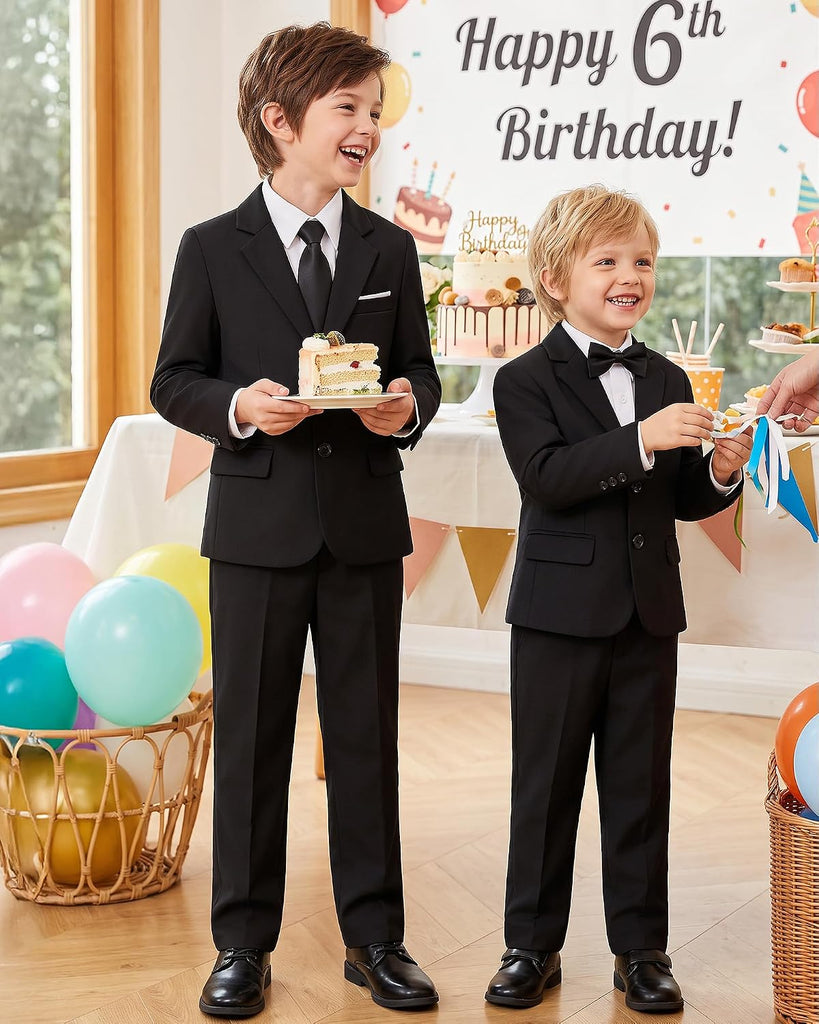 Boys' Formal Slim Fit Suit,5 Piece Suit Set,Jacket,Adjustable Waist Pants,Dress Shirt,Ties