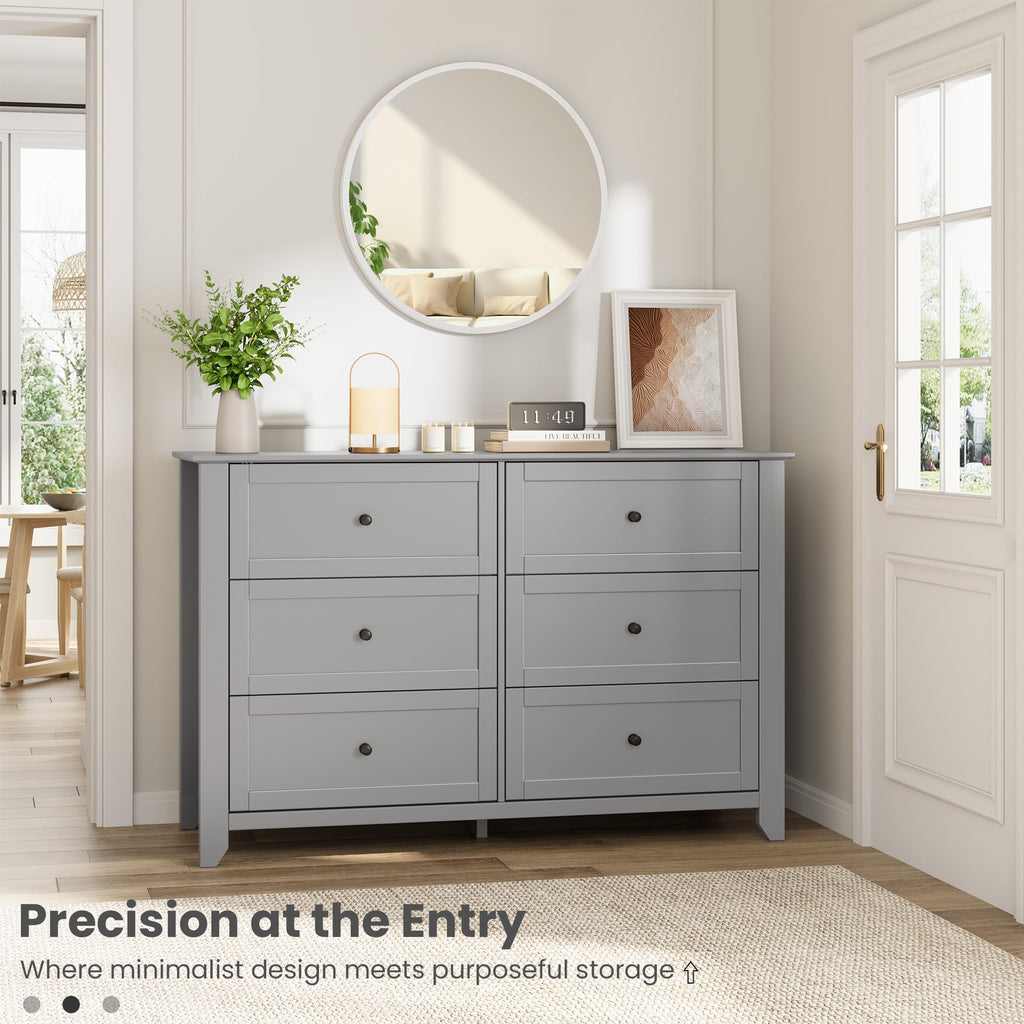6 Drawer Dresser, Grey Modern Large Chest