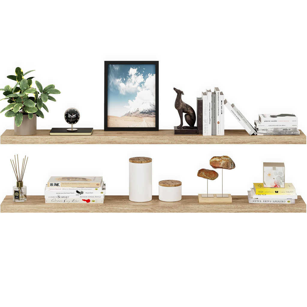 Floating Shelves for Wall, 60" Wood Wall Shelf Set of 2, with Invisible Brackets, 8" Deep, Oak Finish