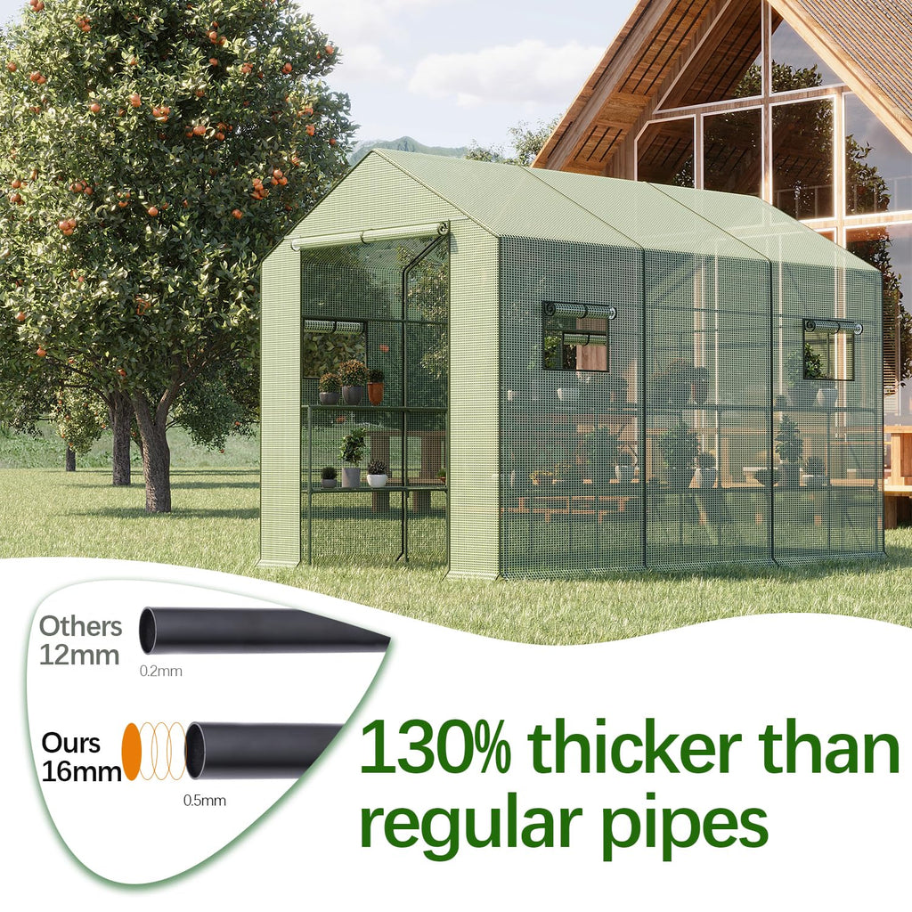 9.75 Ft Walk-in Greenhouse, 18 Shelves, Waterproof Cover