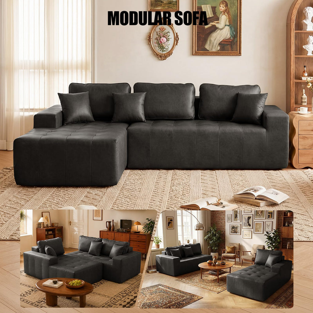 108.3" L-Sectional Couches, Faux Leather Couch Bed