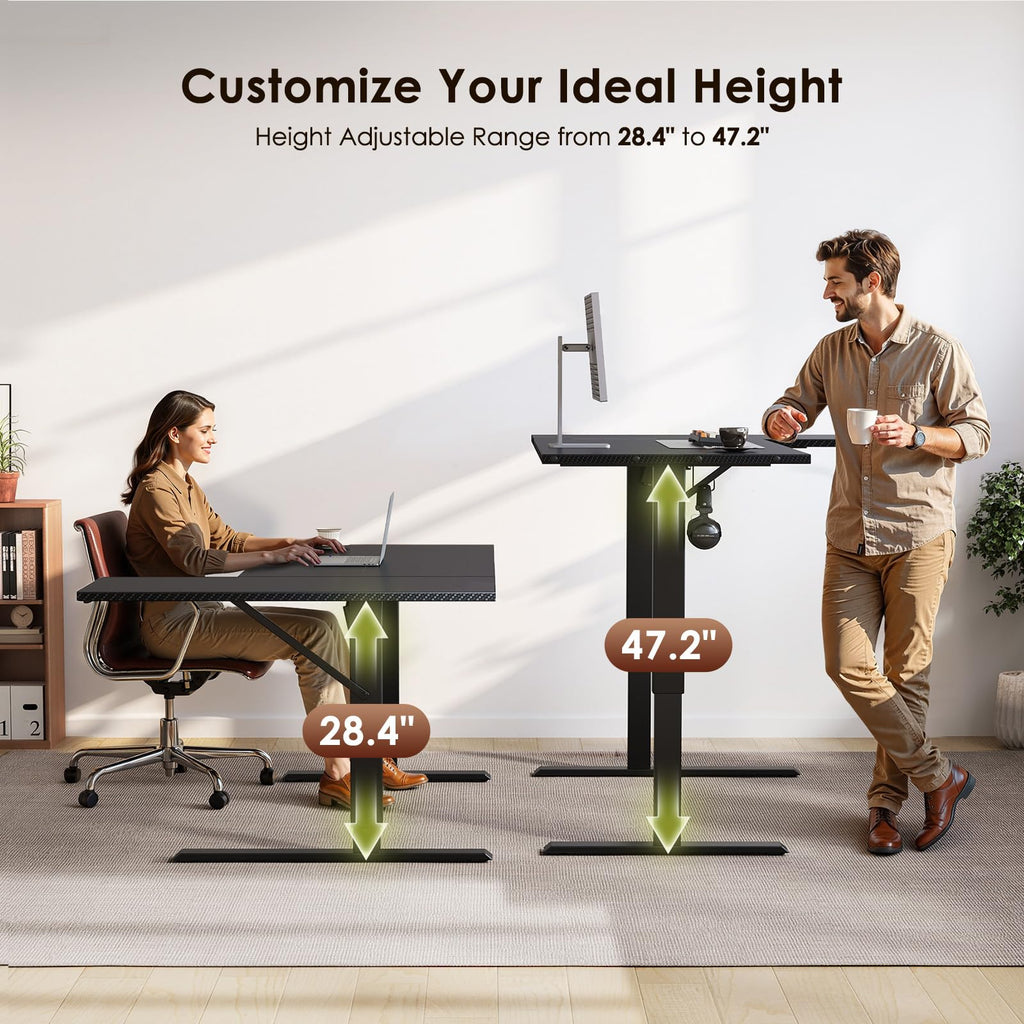71" Reversible L Shaped Electric Standing Desk, Carbon Fiber Black